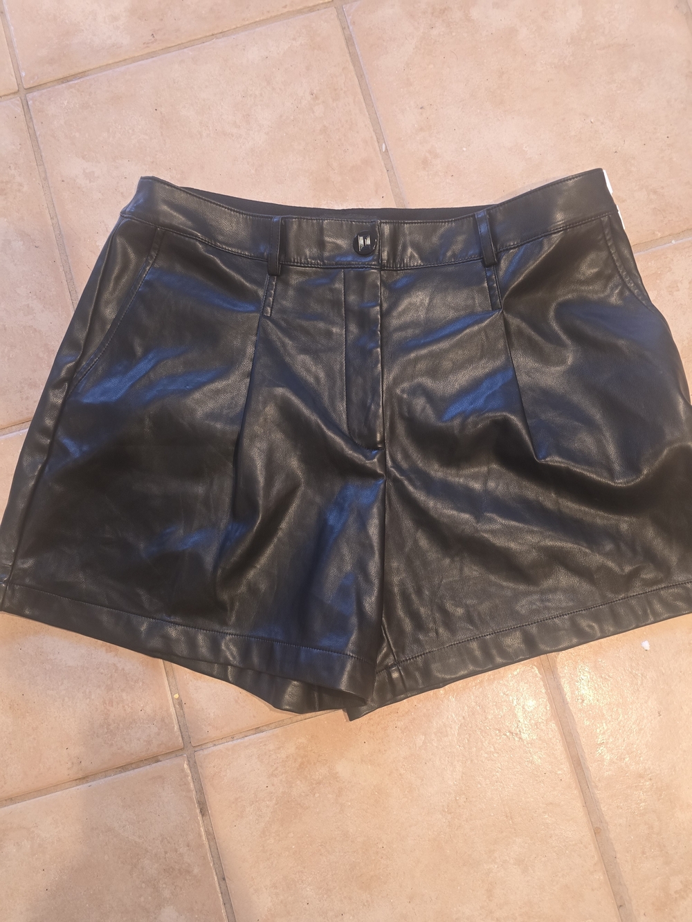 Karl Lagerfeld Black Faux Leather Pleated High-Rise Shorts